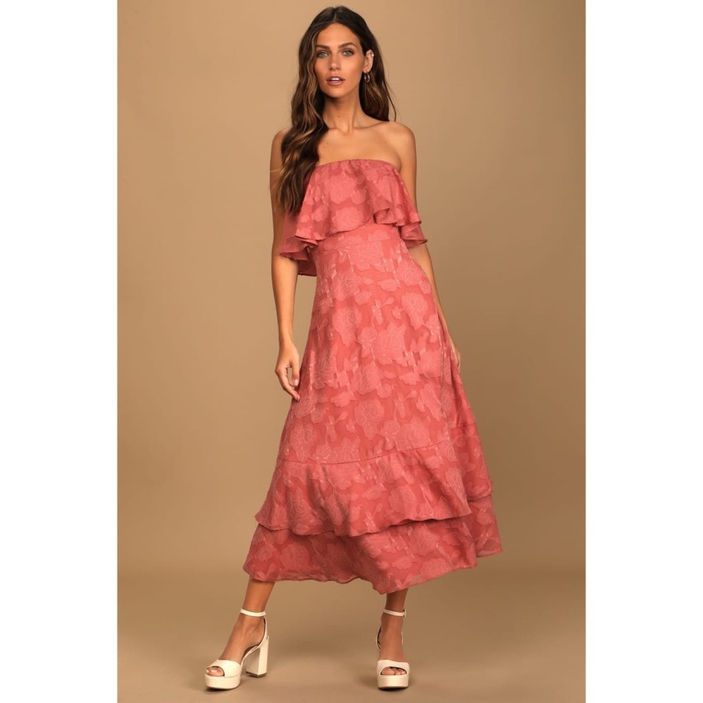 Rusty Rose Floral Strapless Midi Dress - Lulus